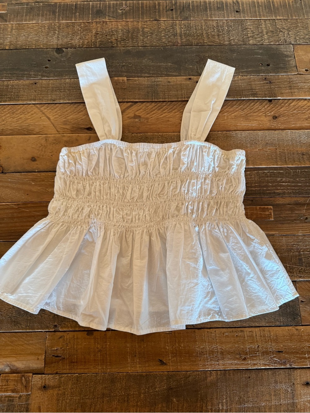 glam White Smocked Peplum Sundress Top for Girls